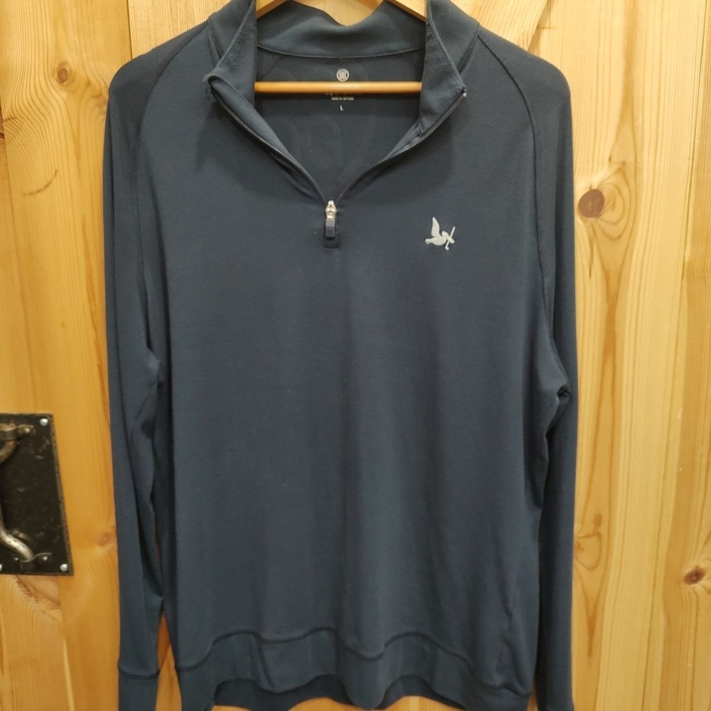 G/FORE Men's‎ S Luxe Quarter Zip Mid Layer Golf Pullover Navy Blue Pelican Logo